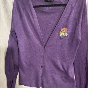 Moschino Purple Cardigan with mushroom embroidery upcycled